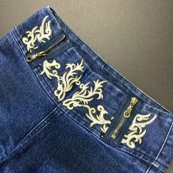 L K Best Womens Size 28 Denim Jeans Blue Gold Embroidery Flare Leg Medium Wash - Picture 6 of 8